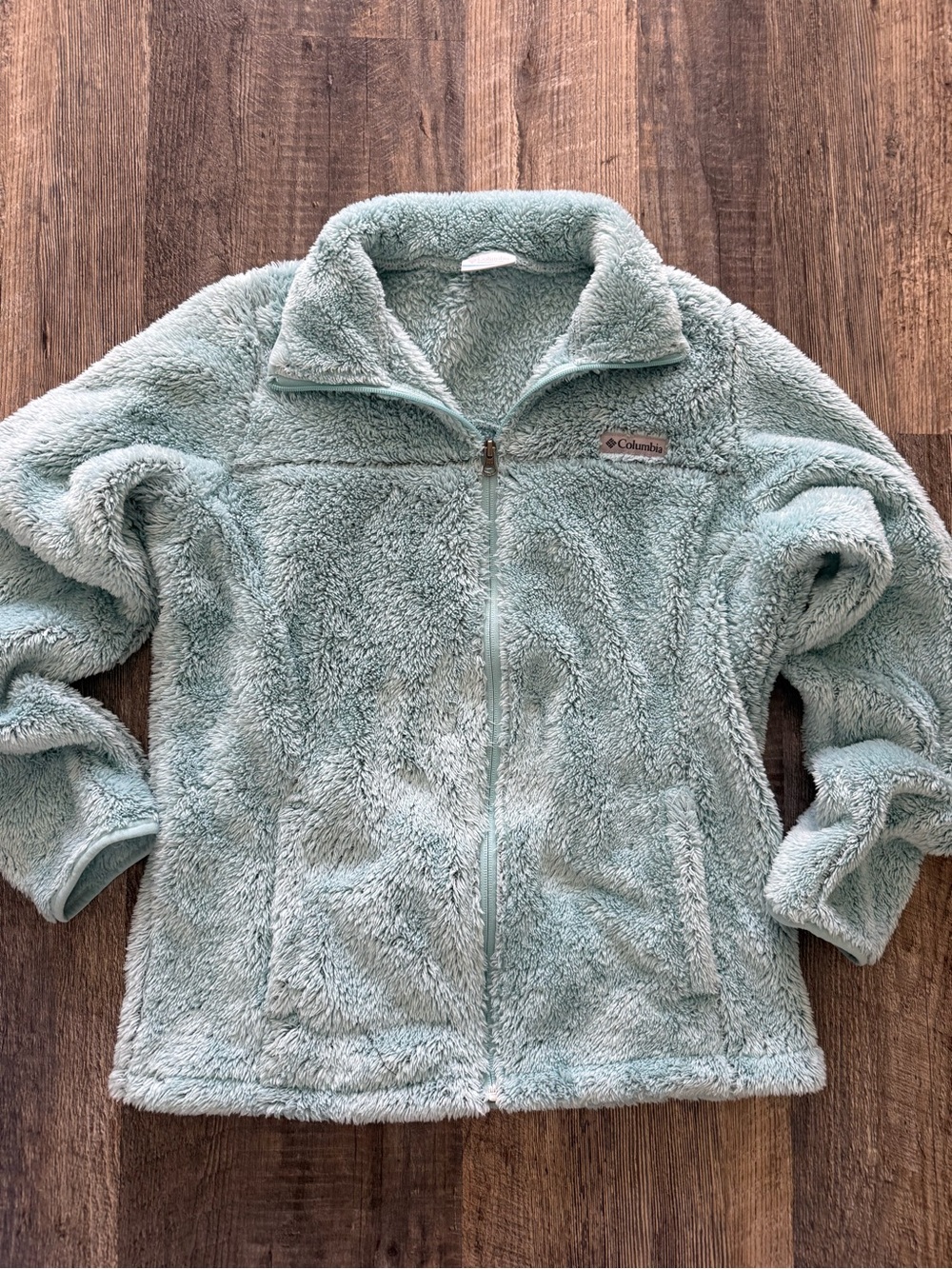 Columbia Light Mint Green Sherpa Fireside II Full Zip Sherpa Fleece Jacket SZ L - Picture 2 of 12